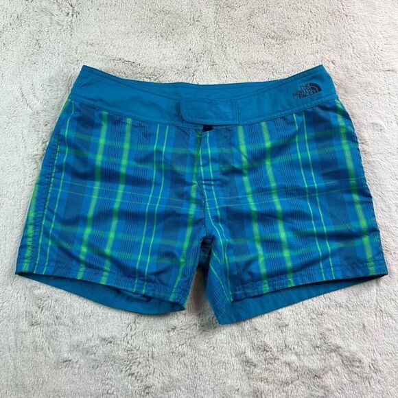The North Face Womens Size 10 Blue Plaid Reversible Swim Shorts Pockets 4" Insea - Picture 5 of 10
